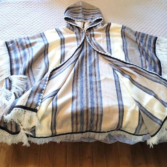 Striped Fringe Poncho - Picture 1 of 5